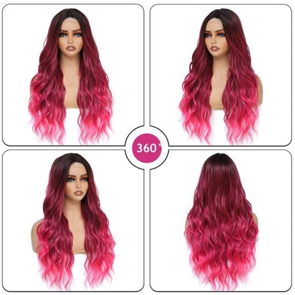 Long Ombre Pink Wavy Middle Part Soft Synthetic Fiber - Picture 3 of 7